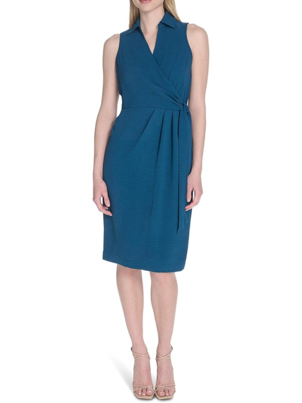 Calvin Klein Lightweight Stretch Wrap Dress — Size 10 – Teal | NWT